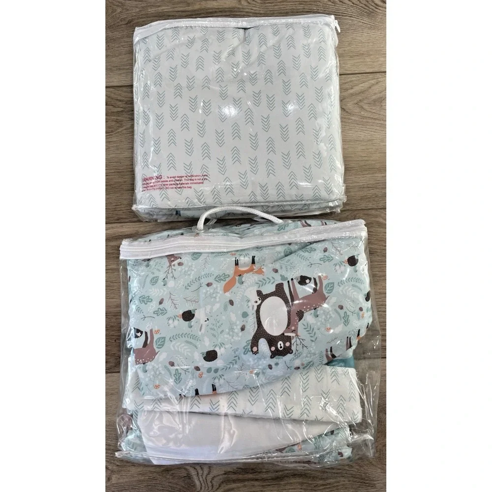 My Baby Sam Forest Friends‎ 4 Pc Nursery Crib Bedding Set Quilt Sheet Skirt Rail